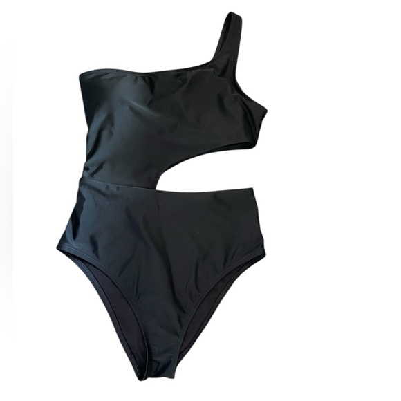 Aerie Cut Out One Shoulder One Piece Swimsuit S Black - Picture 3 of 8